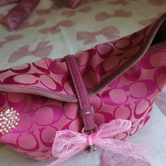 Y2K Vintage Coach Barbie Pink Hampton Clip Shoulder Bag