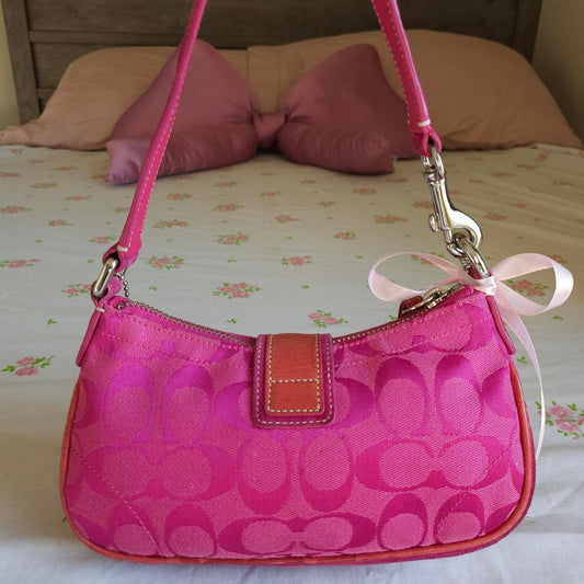Y2K Vintage Coach Barbie Pink Suede Mini Demi Buckle Shoulder Bag