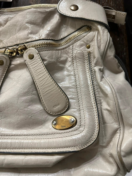Chloe Large Bay Leather Tote Bag In Cream