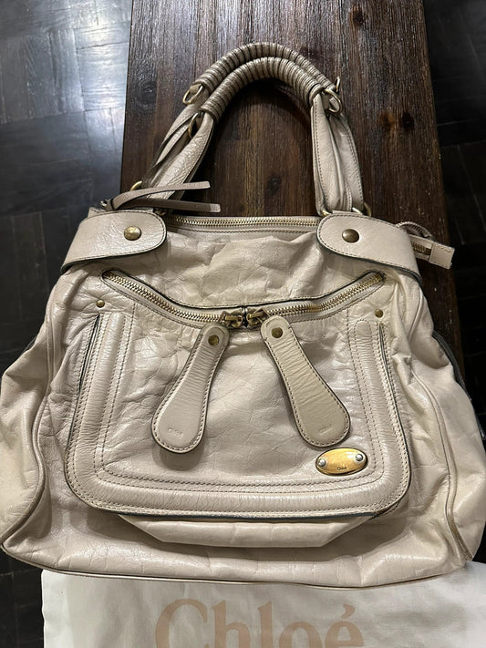 Chloe Large Bay Leather Tote Bag In Cream