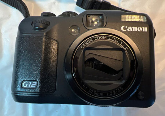 Canon Powershot G12 10.0Mp Digital Camera - Black Bundle.  *Lens Error - As/Is