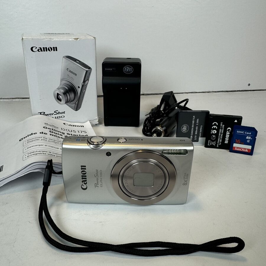 Canon Powershot Elph 180 20Mp Digital Camera Silver Mint Euc